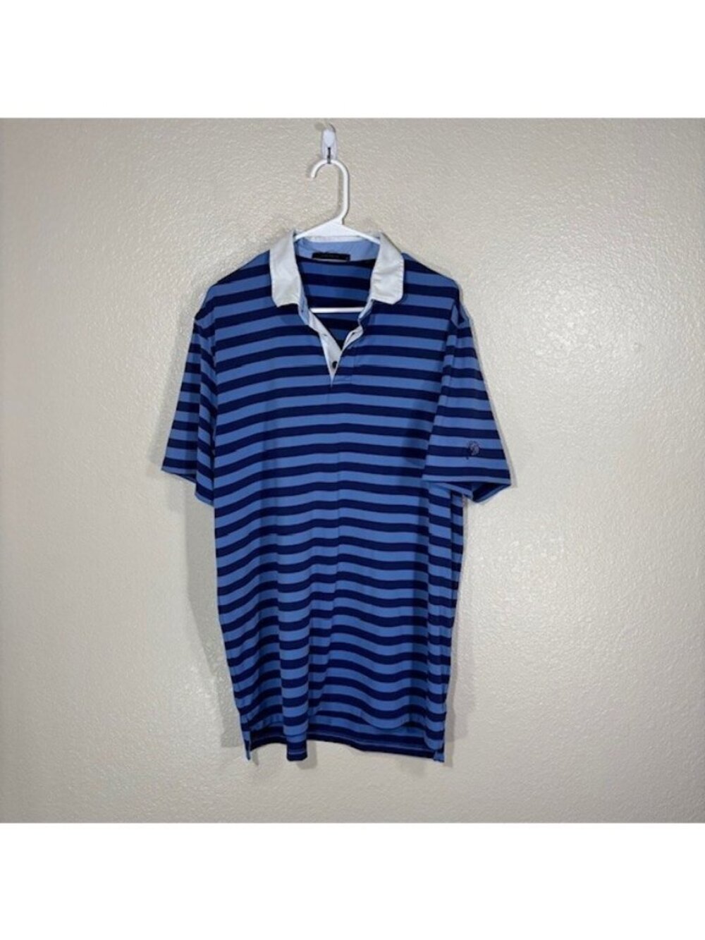 Greyson Golf Polo Mens Large Shirt Athletic Stretch Blue Striped Short Sleeve